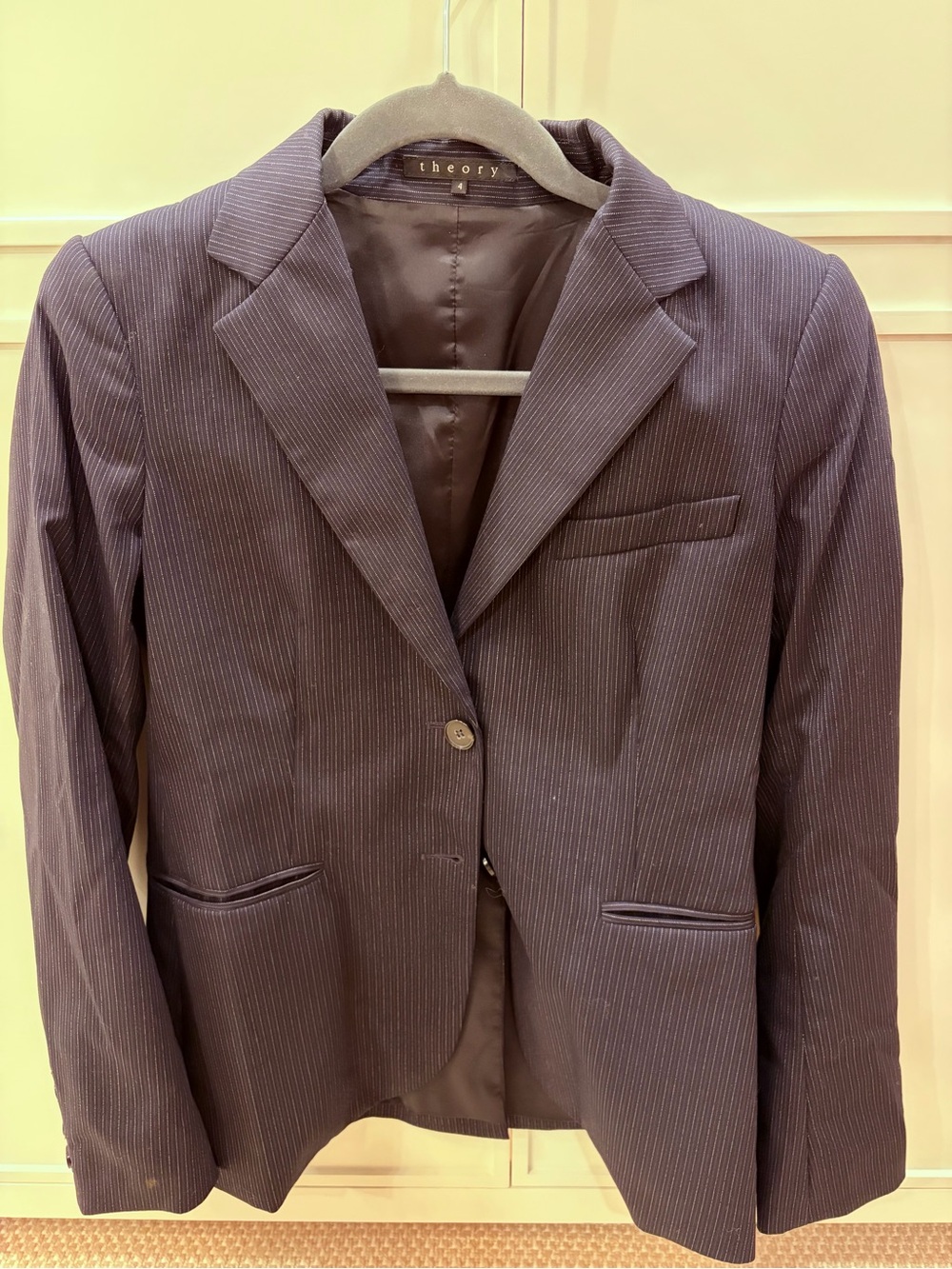 Theory Women’s Navy Pinstripe Blazer